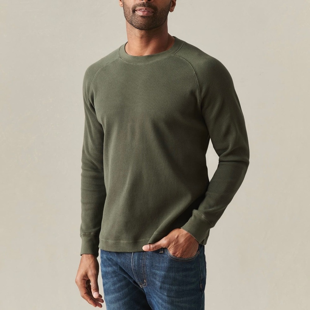 NWOT American Giant Men's Thermal Long Sleeve Crew Tee Small Olive Green Loden